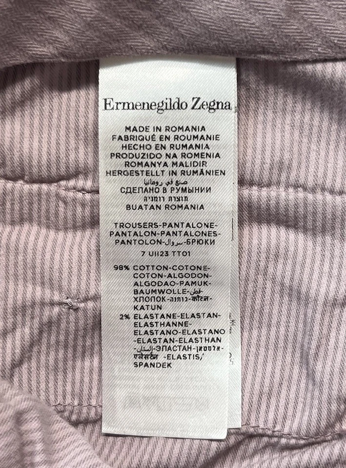 ERMENEGILDO ZEGNA Pants Mens 50 EU / 34 US Mauve Chino Cotton Stretch Luxury - Image 4 of 4