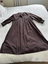 Toast Navy Red Check Tie Neck Button Down Midi Dress Size 16 Pockets GENEROUS