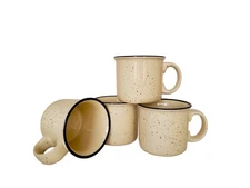 14oz Ceramic Campfire Coffee Mugs Set of 4, Sand with Speckled Finish