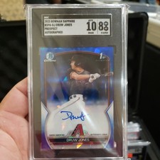 2023 Bowman Chrome Draft Druw Jones Prospects Sapphire Auto SP SGC 8 Auto 10