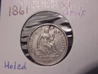 1861 SEATED LIBERTY HALF DIME XF DETAILS POPULAR DATE HOLED SHIPS FREE