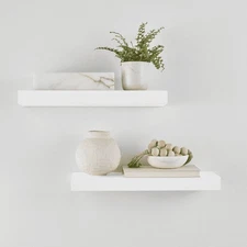 Mainstays White 16.5" Wood Floating Shelves, Set of 2