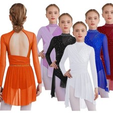 Girl Lyrical Long Sleeve Cutout Back Gymnastics Figure Skating Dress Dancewear