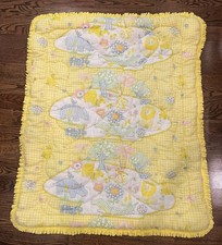 Vintage 70s Wamsutta Baby Crib Quilt/Comforter Yellow Gingham W/Safari Animals