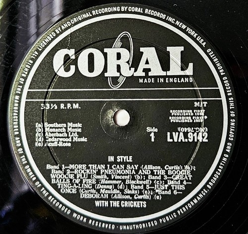 THE CRICKETS In Style With * SIGNIERT X 3! * UK LP Coral LVA 9142 EX/VG+ 1960 - Bild 4 von 5