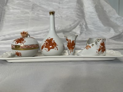 Herend Hungary Chinese Bouquet Rust Hand Painted Porcelain Set