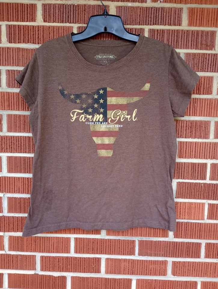 Camiseta Damas Niña Granja Auténtica Marca Marrón Talla XL Lindo Estampado Foto 4 de 4