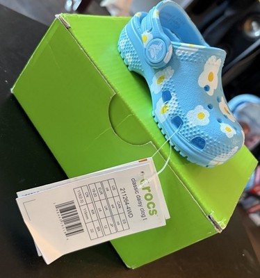 Crocs Classic Daisy Clog Floral Slip On Kids Sandal Blue US C4 EU 19-20