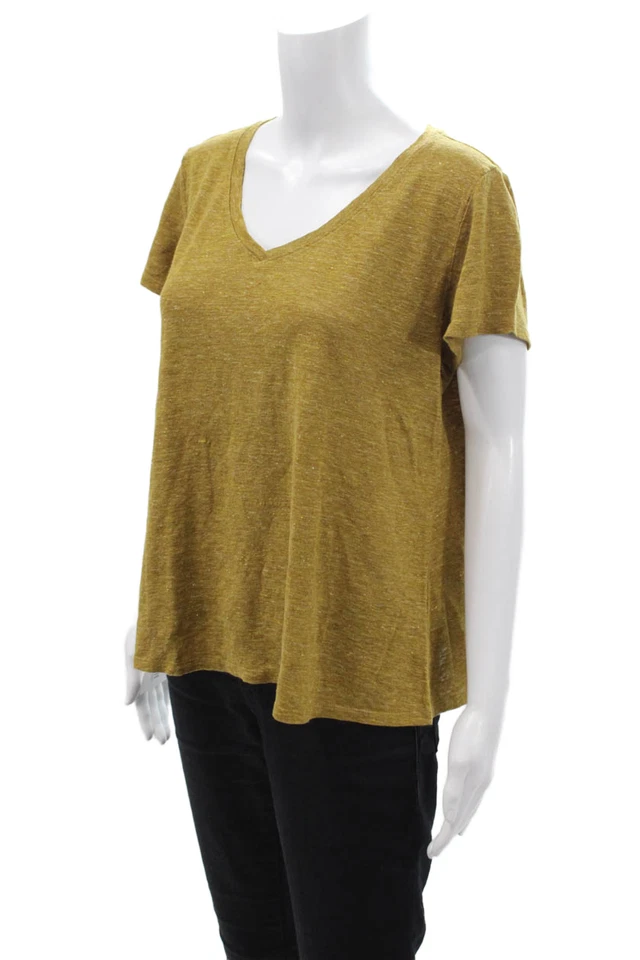 Camiseta Eileen Fisher Feminina Marrom Linho Orgânico Decote V Manga Curta Tamanho M - Imagem 2 de 4