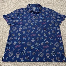 Birdie Bound Men's 2XL Shirt Blue Golf Polo Performance Stretch July 4th BBQ