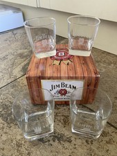 4 Jim Beam Kentucky Bourbon Square Whisky Glasses Boxed New
