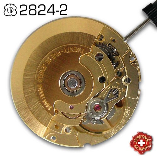 ETA AUTOMATIC MOVEMENT, 2824-2, DATE 3h, GOLD PLATED - FACTORY FRESH, NEW !