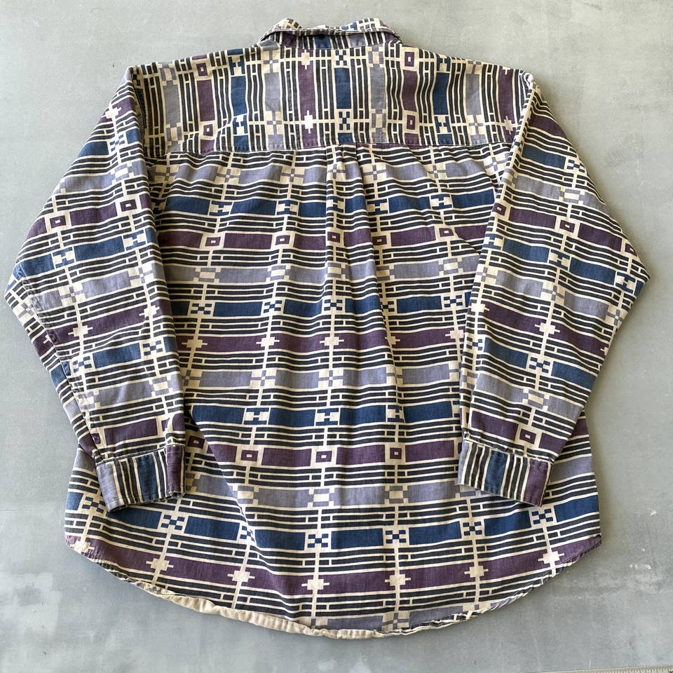 Arizona Shirt Mens XL Aztec Geometric Colorful Purple Long Sleeve Retro - Image 3 of 4