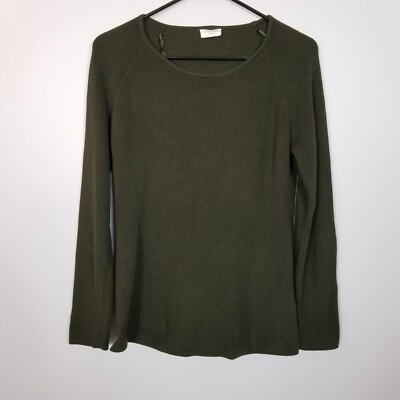 GERRY WEBER 100% Cotton Scoop Neck Long Sleeve Knit Sweater Olive Green Size 12