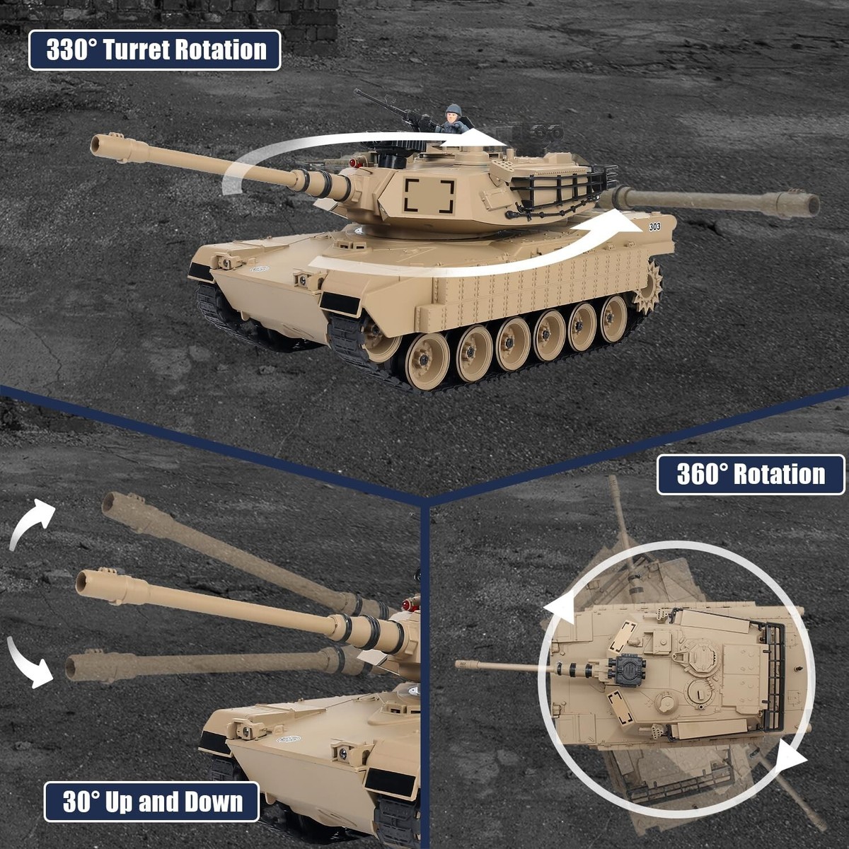 Remote Control Tank 1:16 M1A2 RC Tank 2.4G 15CH Abrams Main