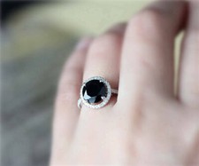 3 Ct Round Cut black onyx Halo ladies Engagement Ring in 925 sterling silver