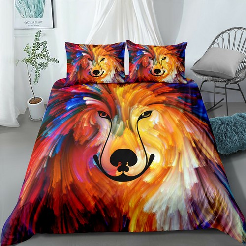 Oil Print Wolf Single/Double/Queen/King Size Bed Doona/Duvet/Quilt Cover Set - Picture 1 of 2