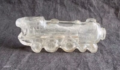 ANTIQUE GLASS CANDY CONTAINER LOCOMOTIVE TRAIN ENGINE STOUGH'S E3s NARROW CAB A