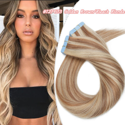 Invisible Thick Tape In Real Remy Human Hair Extensions Skin Weft Full Head 150G