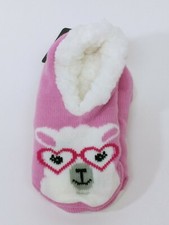 Women Ladies Soft Plush Inside Novelty Pink Llama w Glasses Slippers 5.5-7.5