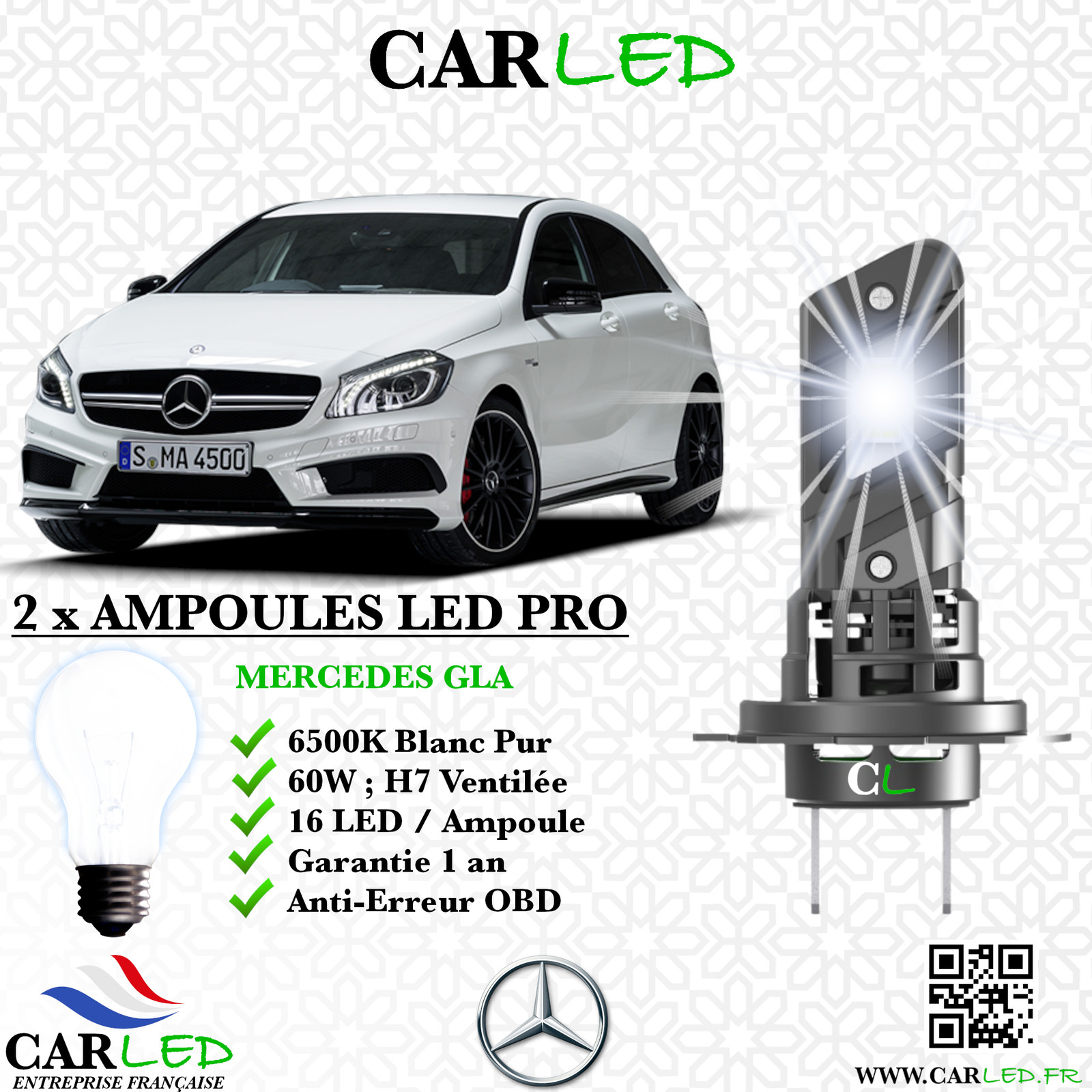 Kit ampoule LED Mercedes GLA pack d'éclairage blanc 6000K