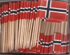 One Box of 100 Norway Toothpick Flags, 100 Small Mini International Flags