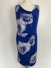 Kaliko Blue Floral Wedding Guest Races Tea Pencil Knee Sleeveless Dress Size 18