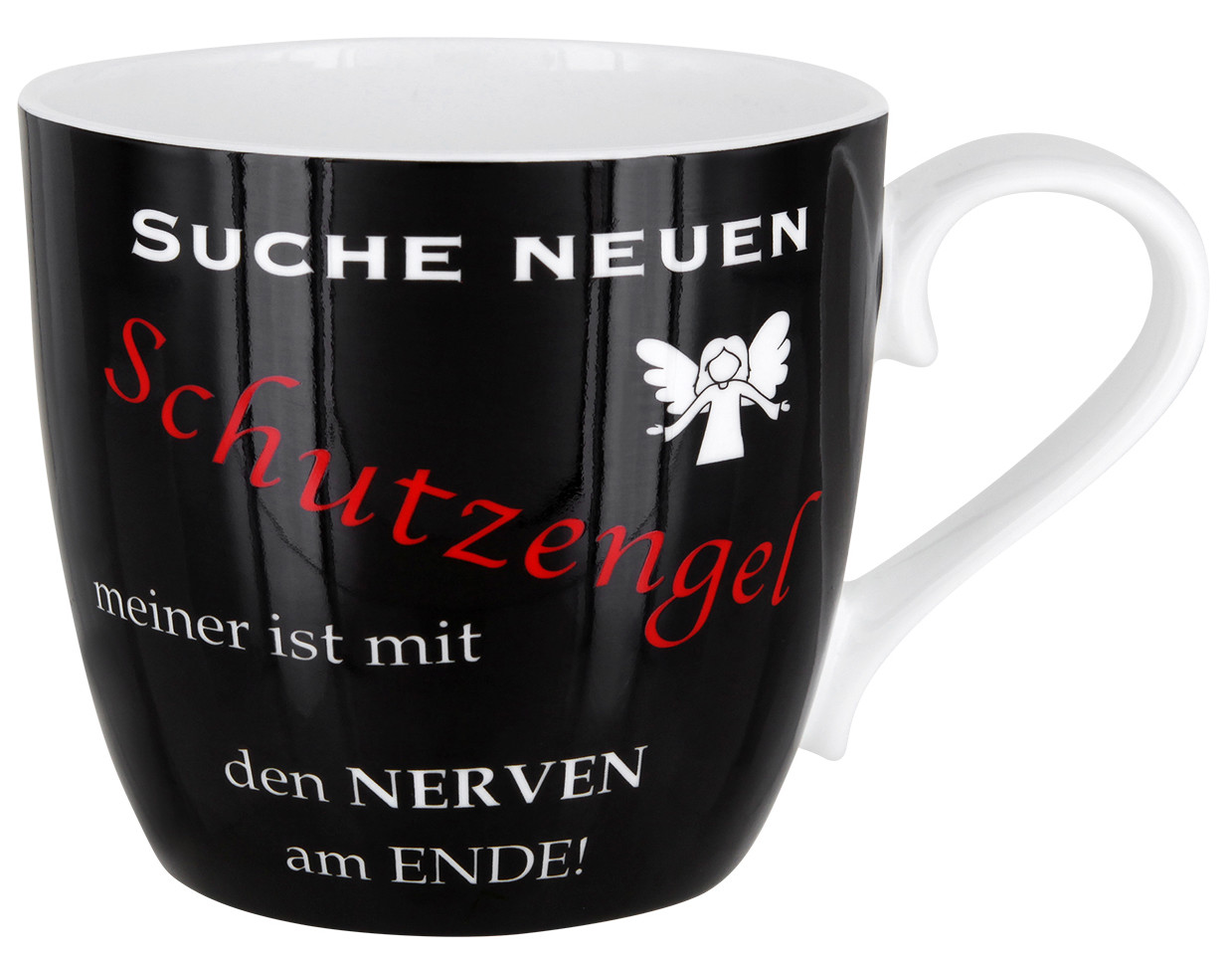 Tasse mit Spruch Suche neuen Schutzengel Geschenk Fun Spaß Kaffeetasse Becher