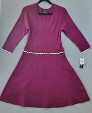 BCX Dress Womens XL Bordeaux (Red) Knit Ribbed Scalloped Trim Sweaterdress