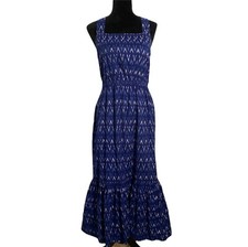J.Crew Dress 4 Navy Blue Beige Chevron Lined Pocket Adjustable Straps Boho Maxi