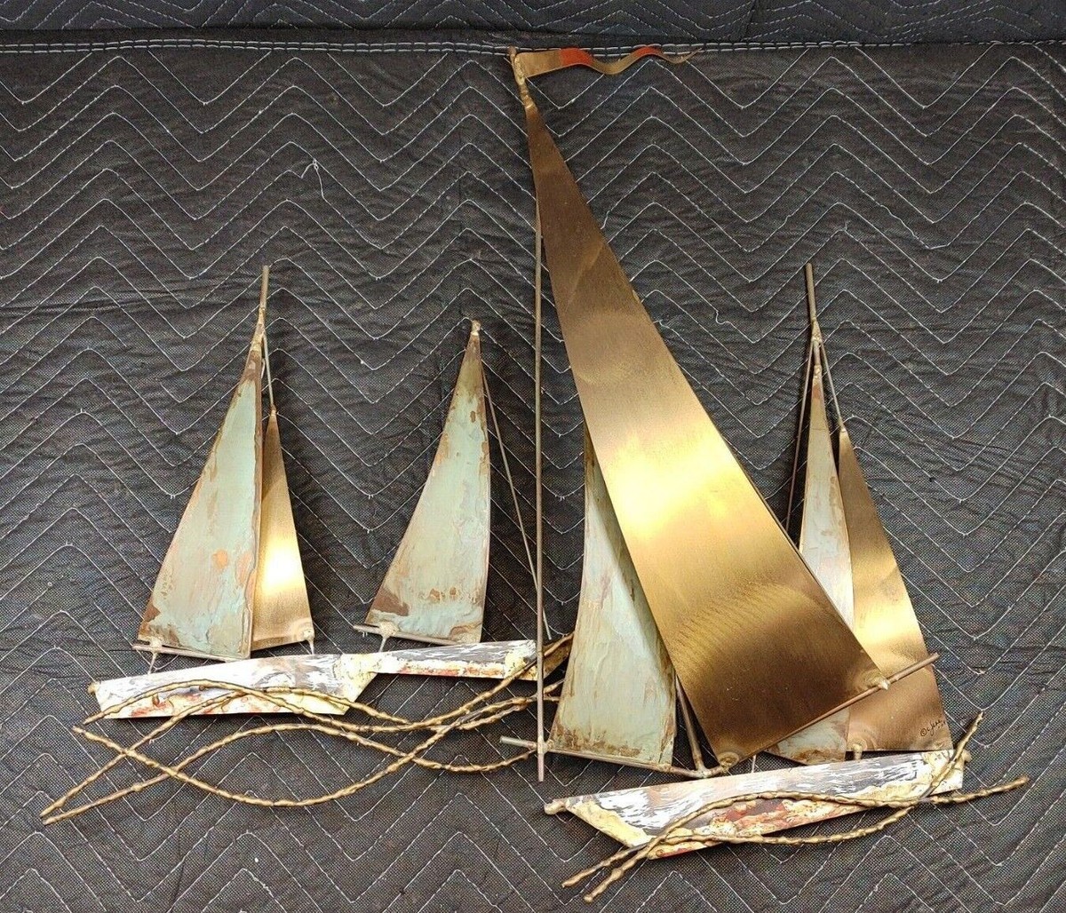 Vintage 60s C JERE Sailboat Regatta 1969 MCM Brutalist Metal