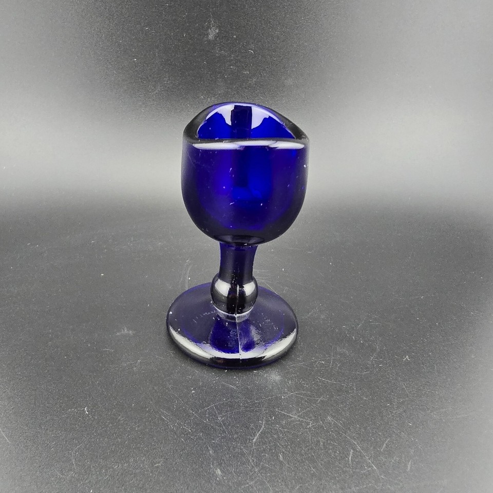 Vintage Cobalt Blue Glass Eye Wash Cup Pedestal Ocular Care Apothecary