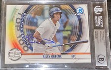 Riley Greene Tigers AUTO SIGNED 2020 5x7 Bowman Top 100 BECKETT SLAB 17/49