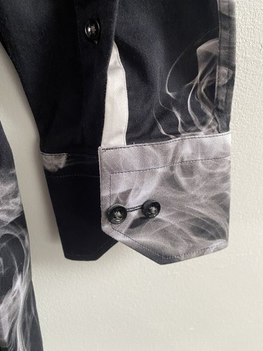 Claudio Lugli Shirt Mens Small Black White Smoke Print Lion Long Sleeve Italy - Picture 11 of 16