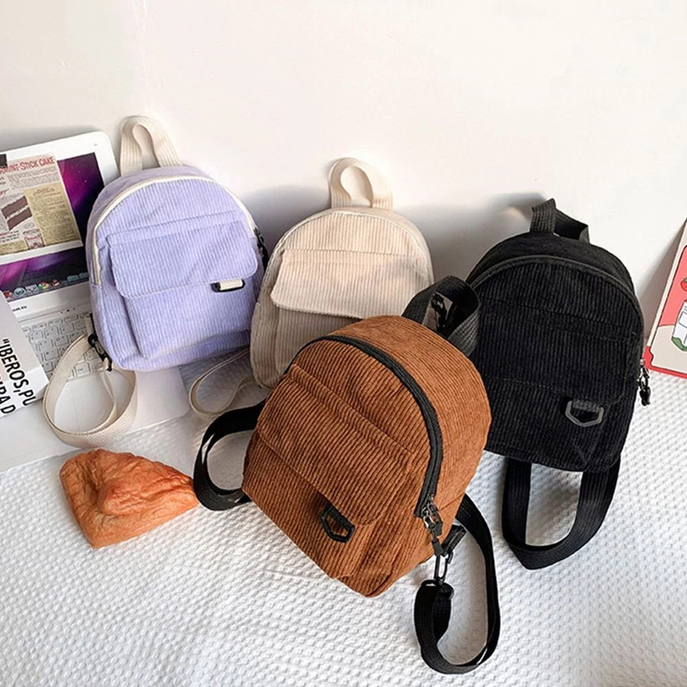 Small Corduroy Student Bookbags Mini Backpack Traveling Backpacks