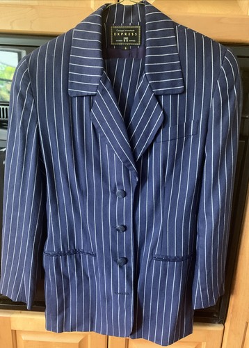 Express Womens Striped Navy Blue Suit 