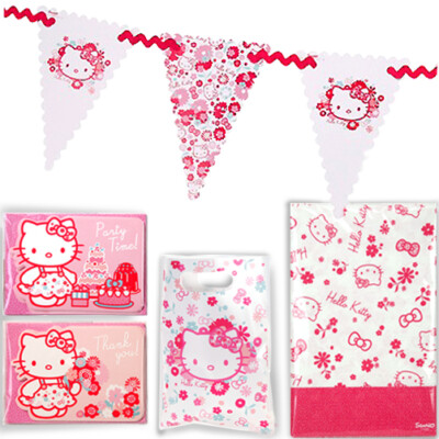 HELLO KITTY PARTY ACCESSOIRE Mädchen Geburtstag Einladung Dankeskarte Katze Wimpelkette