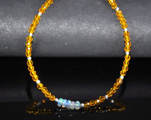Ethiopian Opal and Citrine Beaded Bracelet with Sterling Silver Clasp - Picture 4 of 6