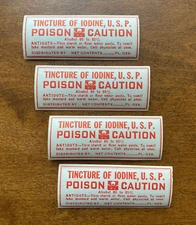 Vintage Poison Drug Store Medicine Bottle Labels Lot of 4 Tincture of Iodine USP