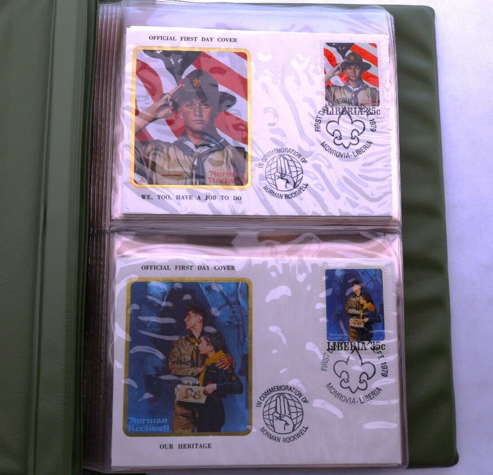 BOY SCOUTS FDC 1979 853A-8597J Norman Rockwell 50 Covers Liberia ALBUM scouting - Image 2 of 4