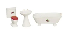 Dolls House White Bathroom Suite Furniture Set 1:24 Half Inch Scale