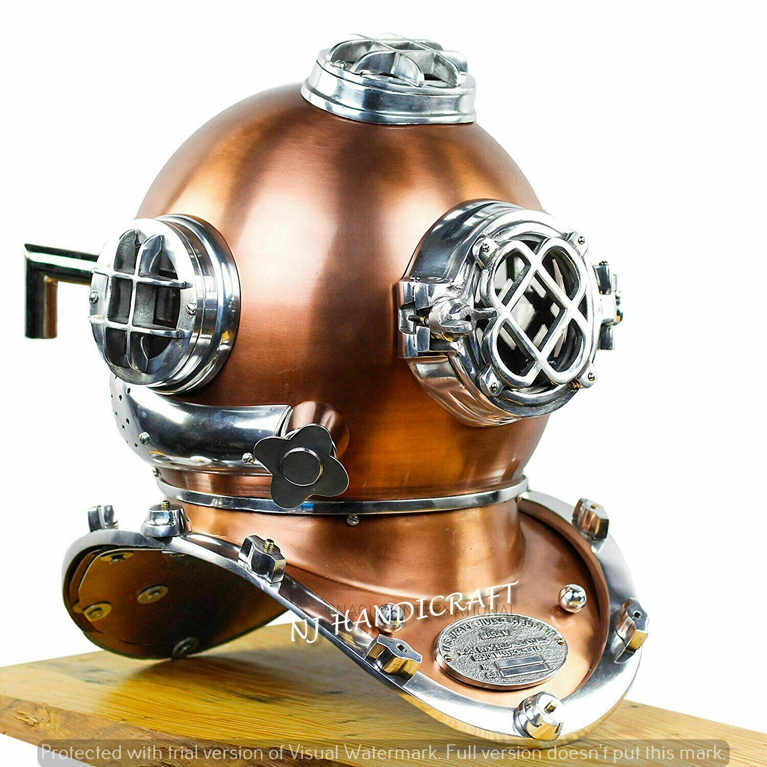Vintage Copper Diving Helmet Us Navy Mark V Antique Deep Sea Morse Divers Helmet