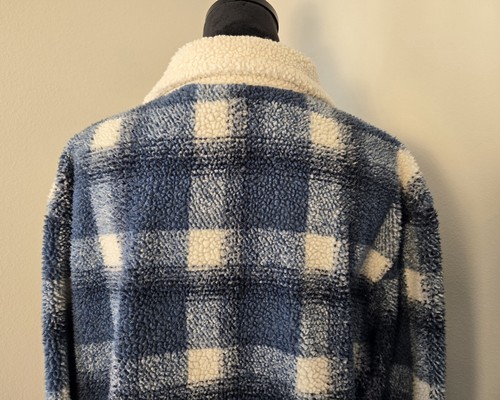 Crossroads Womens Blue Plaid Sherpa Zip Jacket Large Made in USA Warm Cozy - Picture 6 of 12