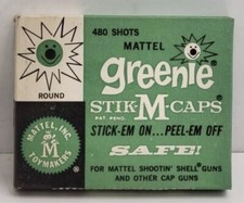 Vintage 1958 Mattel Greenie Stik-M-Caps Box ONLY - NO CAPS Empty Display Box
