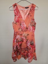 Express Womens Floral Ruffle Mini Dress Sleeveless V Neck Size Small