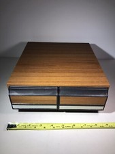 Vintage 80's Cassette Tape Storage Case 2 Drawer Holds 24 Tapes Faux Wood Grain