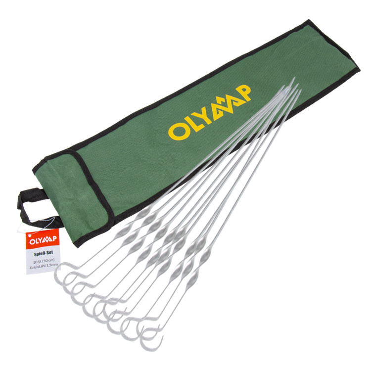 Lot de 10 brochettes larges en inox de 50 cm avec pochette de rangement pour barbecue et grill