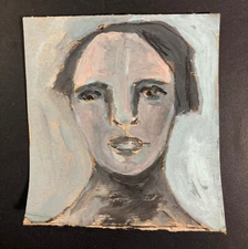 Portrait Painting Original Gray Grungy Naive Unique Woman Wall Art Miz Katie