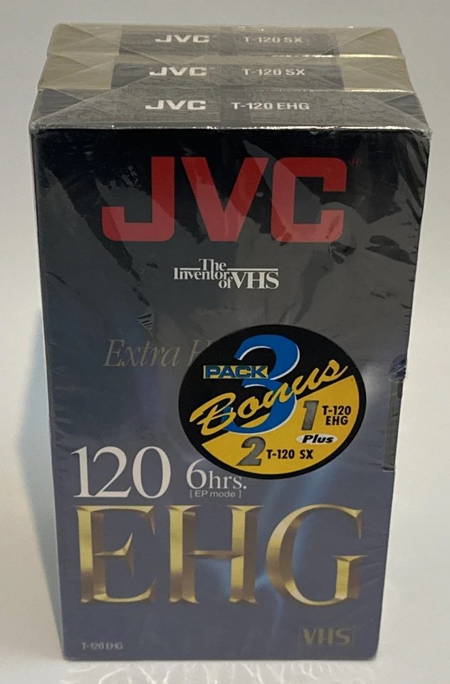 Cintas de video VHS JVC T-120 EHG T-120 SX selladas de fábrica en blanco paquete de 3 NUEVO Foto 4 de 4