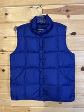 Lands End Goose Down Blue Puffer Vest Size M 10-12 Zip Front Pockets Warm D 
